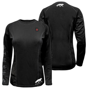 Aheata black long sleeve heated base layer shirt with white wolf logo and power button