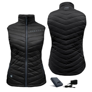 Aheata black quilted heated vest with battery pack and charger