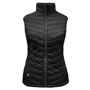 Aheata black quilted puffer vest with full zip closure and high collar