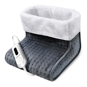 Aheata grey electric foot warmer with white sherpa lining and wired remote control
