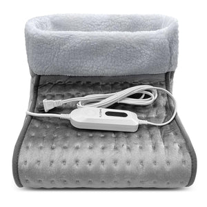 Aheata grey electric foot warmer with white sherpa lining and power controller