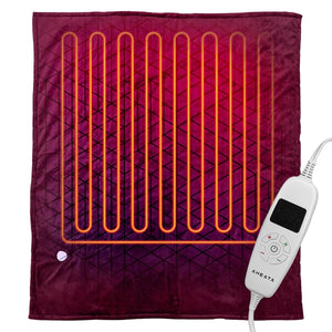 Aheata burgundy electric heating pad with visible internal heating coils and digital controller
