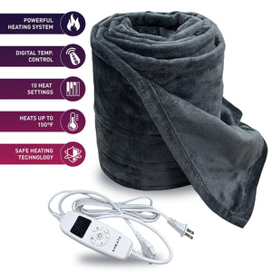 Aheata grey heated blanket with digital controller and feature list