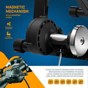 Alpcour bike trainer magnetic resistance mechanism with remote control and six resistance levels