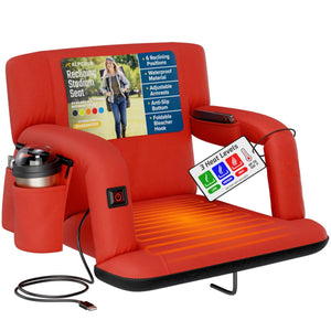Alpcour red heated stadium seat with cup holder and three heat level settings