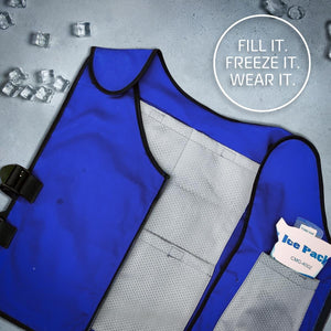AlphaCool blue cooling vest with ice pack insert