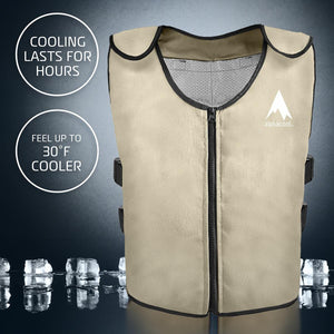 AlphaCool beige cooling vest with zipper closure and adjustable side straps