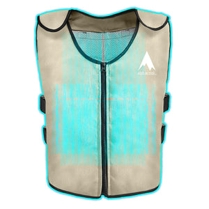 AlphaCool beige cooling vest with front zipper and side adjustment straps