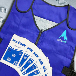AlphaCool blue cooling vest with multiple ice pack inserts