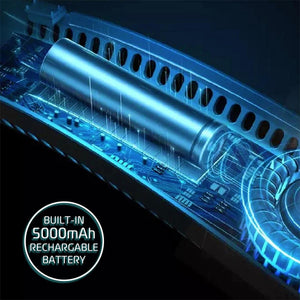 Internal view of a device showing a 5000mAh rechargeable battery on a circuit board
