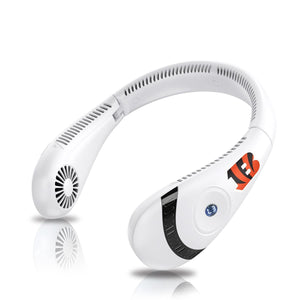White wearable neck fan with Cincinnati Bengals logo