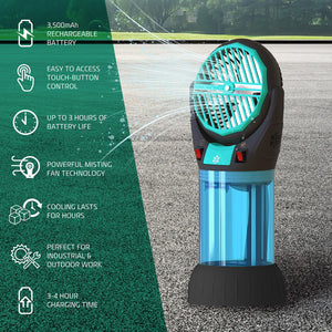 Portable misting fan with rechargeable battery and touch controls