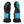 Two views of a portable black and teal misting fan with a blue water reservoir
