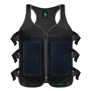 Alphacool black mesh cooling vest with blue inserts and side adjustment straps