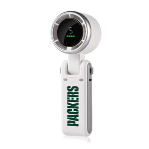 AlphaCool handheld fan with digital display and Green Bay Packers logo