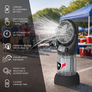 AlphaCool misting fan with Houston Texans logo and feature list