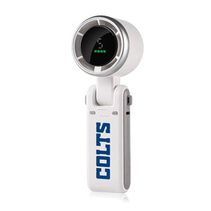 White handheld fan with digital display and Indianapolis Colts logo