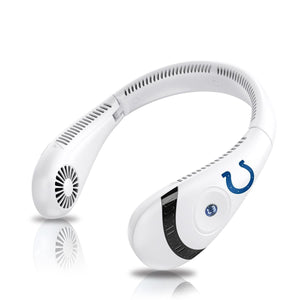 White wearable neck fan with Indianapolis Colts logo and digital display
