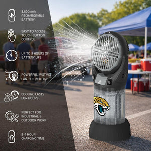 AlphaCool misting fan with Jacksonville Jaguars logo and list of product features