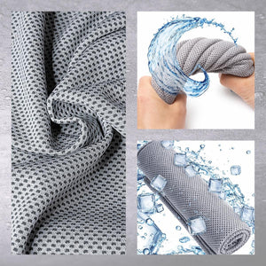 AlphaCool grey cooling towel showing fabric texture and water activation