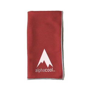 Red AlphaCool microfiber cleaning cloth with white logo