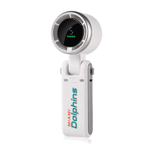 AlphaCool handheld fan with Miami Dolphins logo and digital battery display