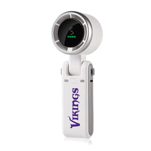 White handheld portable fan with digital display and Vikings logo