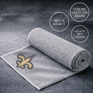 AlphaCool grey cooling towel with New Orleans Saints logo