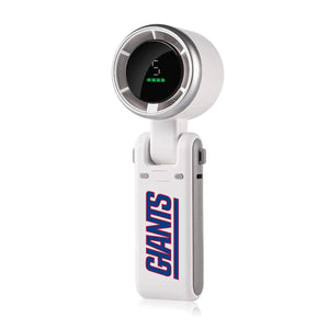 White handheld portable fan with New York Giants logo and digital battery display