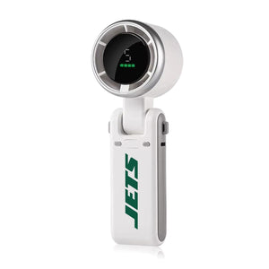 AlphaCool handheld fan with digital display and Jets logo