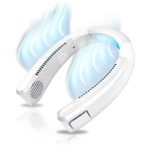AlphaCool white wearable neck fan with blue airflow effect