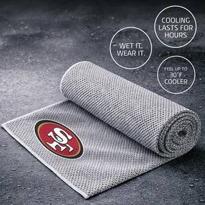 San Francisco 49ers cooling towel with wet it wear it and cooling lasts for hours text