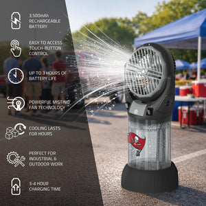 AlphaCool portable misting fan with rechargeable battery and touch controls in outdoor setting