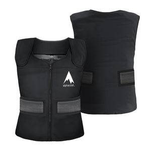 AlphaCool black cooling vest with front zipper and side elastic straps
