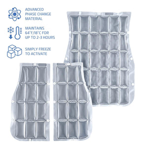 AlphaCool phase change cooling inserts with instructions for freezing and temperature maintenance