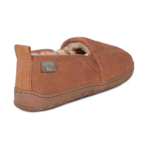 Cloud Nine Sheepskin brown suede slipper with shearling lining and heel pull tab