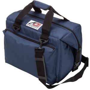 Navy blue AO Coolers soft sided cooler bag with black handles and shoulder strap