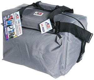 AO Coolers 24 pack grey soft sided cooler bag with black straps and product tags