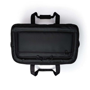 Black rectangular equipment carrying case with top handles and zippered front pocket