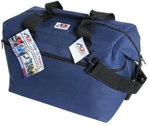 Navy blue AO Coolers soft sided cooler bag with black handles and shoulder strap