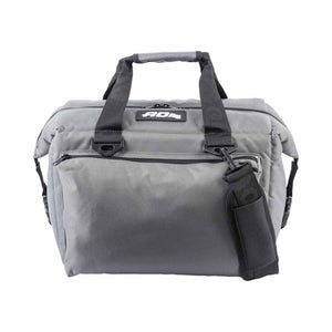 Grey AO Coolers soft sided cooler bag with black handles and shoulder strap