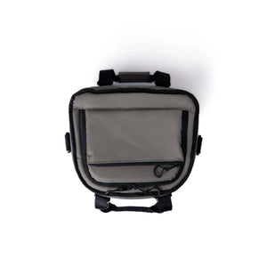 Grey insulated lunch cooler bag with black trim and top handle