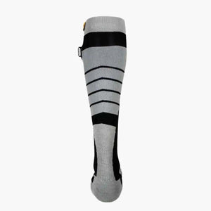 Arctic Volt grey and black striped knee high sock with side battery pack