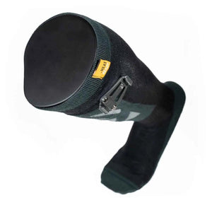 Arctic Volt black heated sock with battery clip and Heat Ready label