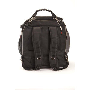 Back view of black Athalon backpack with padded shoulder straps and top handle