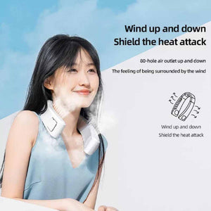 AlphaCool wearable neck fan with 80 hole air outlet emitting mist