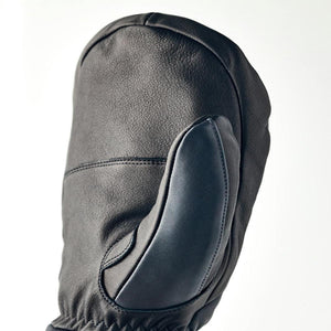 Hestra black leather mitten with reinforced thumb panel
