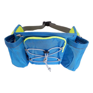 ExtremeMIST blue hydration waist pack with two side bottle holders and central zippered pocket
