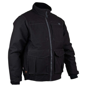 Mobile Warming black work jacket with front zipper and four utility pockets