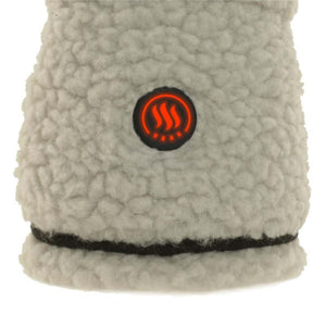 Glovii cream sherpa fleece fabric with a glowing red circular heat control button